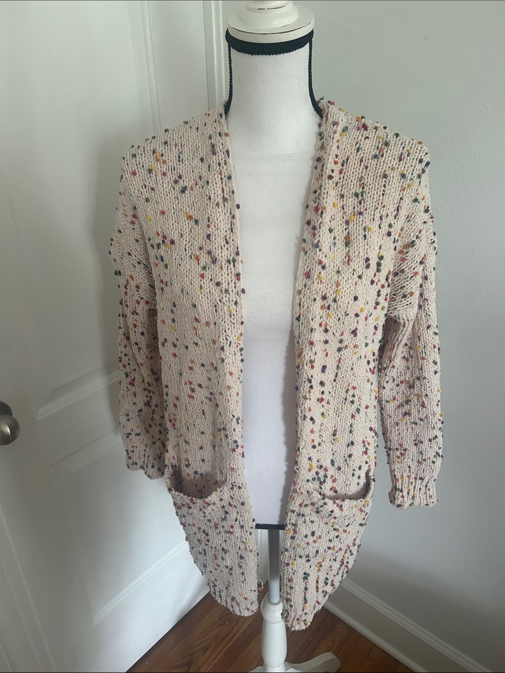 Vici Chunky Cream Speckled Open-Front Women's Cardigan Sweater